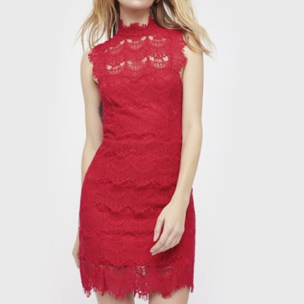 Free People Dress Red Daydream Lace Slip Open Back Party Holiday Boho Womens XS